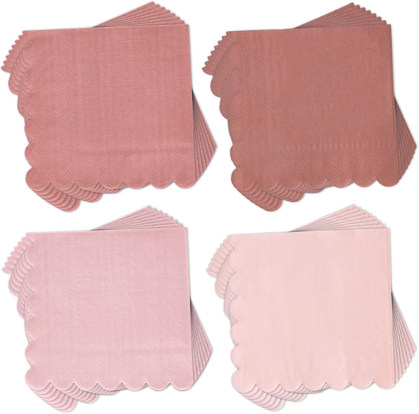 Whaline 200 Pack Dusty Pink Cocktail Napkins Gradient Color Scalloped Beverage Napkins Disposable Paper Napkin with Scalloped Edges for Wedding Birthday Bridal Baby Shower Party Supplies