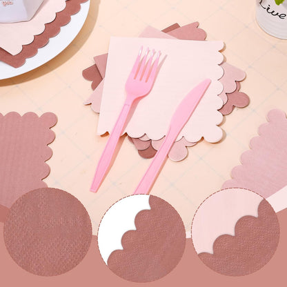 Whaline 200 Pack Dusty Pink Cocktail Napkins Gradient Color Scalloped Beverage Napkins Disposable Paper Napkin with Scalloped Edges for Wedding Birthday Bridal Baby Shower Party Supplies