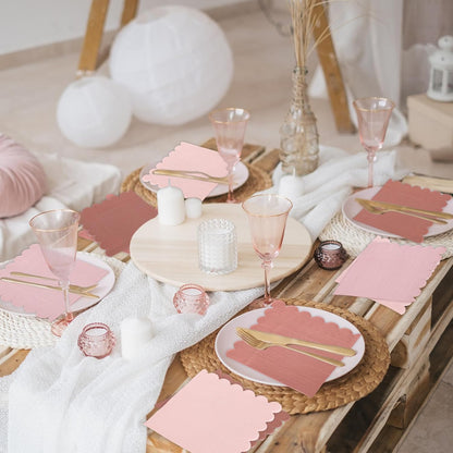 Whaline 200 Pack Dusty Pink Cocktail Napkins Gradient Color Scalloped Beverage Napkins Disposable Paper Napkin with Scalloped Edges for Wedding Birthday Bridal Baby Shower Party Supplies