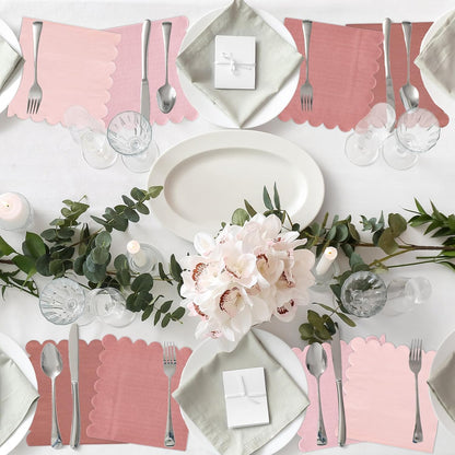 Whaline 200 Pack Dusty Pink Cocktail Napkins Gradient Color Scalloped Beverage Napkins Disposable Paper Napkin with Scalloped Edges for Wedding Birthday Bridal Baby Shower Party Supplies