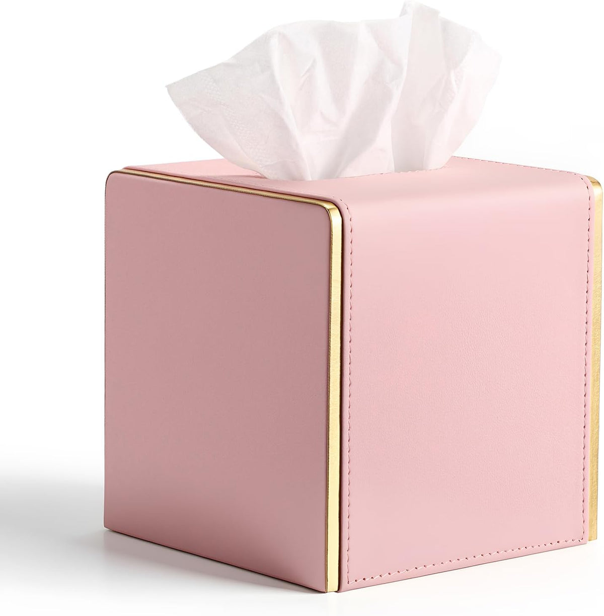 PU Square Tissue Box Cover, Magnetic Bottom, Waterproof, Pink