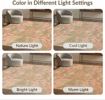 4'x6' Washable Modern Botanical Area Rug, Peach Flatwoven Floor Mat Non-Slip Chair-Friendly Carpet for Home Office, Gaming Room, Under Desk | Ref:2167497