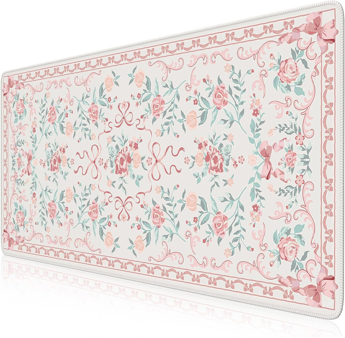 Pink Bow Laptop Mat, 35.4" x 15.7" Deskmat for Office Cubicle Desk