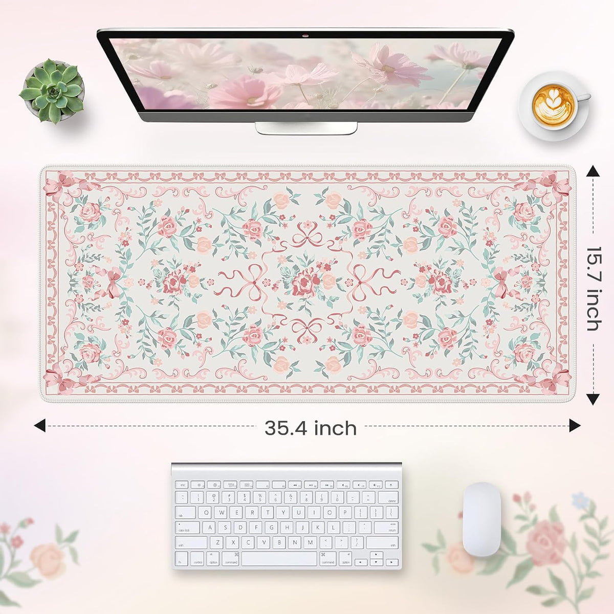 Pink Bow Laptop Mat, 35.4" x 15.7" Deskmat for Office Cubicle Desk