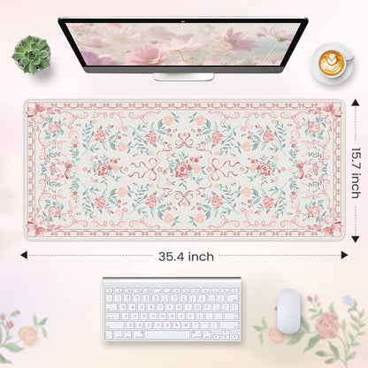 Pink Bow Laptop Mat, 35.4" x 15.7" Deskmat for Office Cubicle Desk