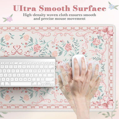 Pink Bow Laptop Mat, 35.4" x 15.7" Deskmat for Office Cubicle Desk