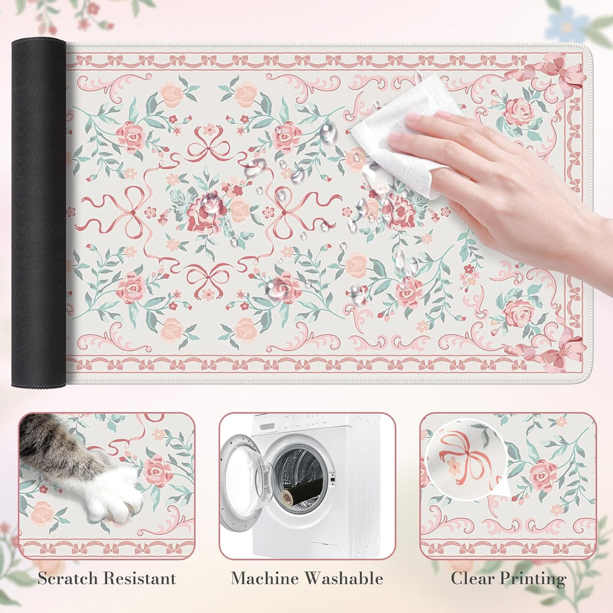 Pink Bow Laptop Mat, 35.4" x 15.7" Deskmat for Office Cubicle Desk