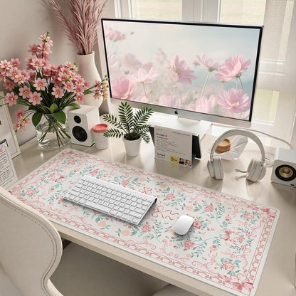 Pink Bow Laptop Mat, 35.4" x 15.7" Deskmat for Office Cubicle Desk
