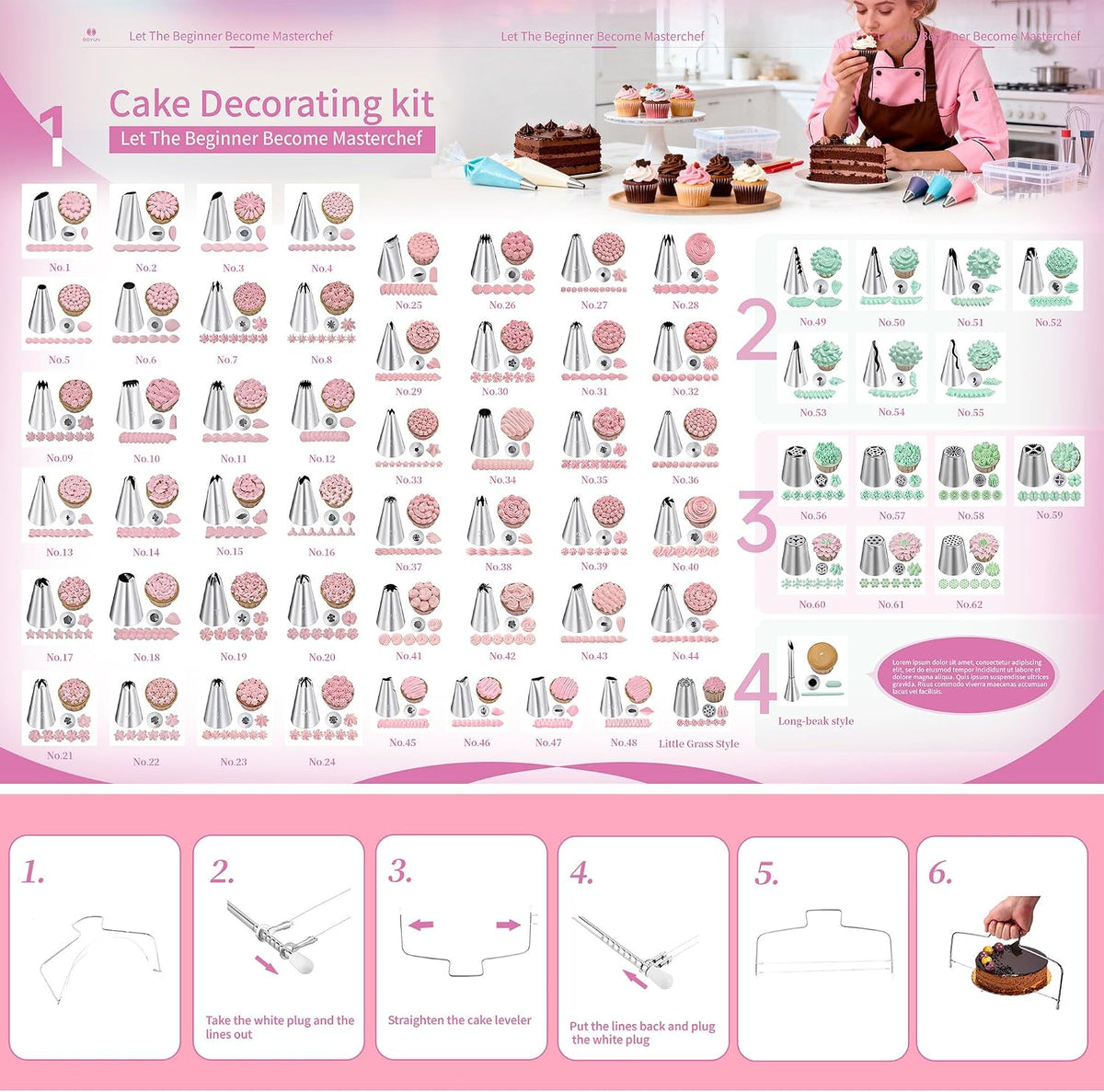 Cake Decorating Kit - Cake Turntable for Decorating with Baking Springform Pans, Cake Leveler, Numbered Piping Tips, 2 Spatulas, Baking Supplies Tools