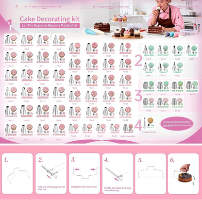Cake Decorating Kit - Cake Turntable for Decorating with Baking Springform Pans, Cake Leveler, Numbered Piping Tips, 2 Spatulas, Baking Supplies Tools