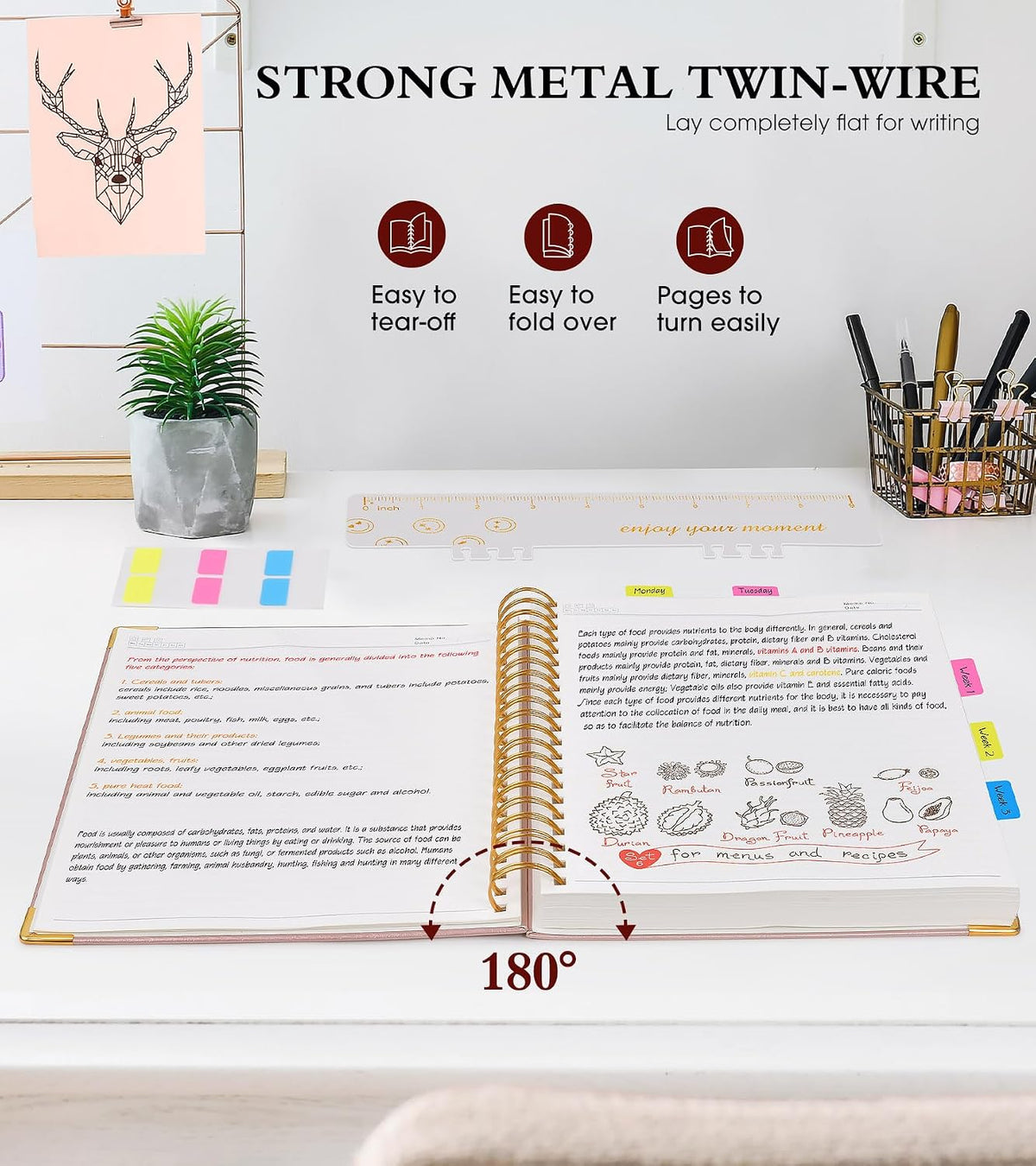 Spiral Notebook Journal 5.75” x 8.38”, 300 Pages Hardcover Leather Lined Journals for Women Men, A5 Small College Ruled Notebooks with 100 GSM Thick Paper, Spiral Journal for Writing Work School, Pink