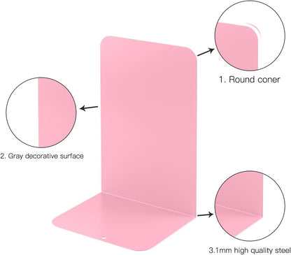 MSDADA Bookends, Book Ends for Book Shelves, Book Ends for Heavy Books,Metal Bookend Supports, Modern Minimalist Style Bookend, Pink(4Pairs)