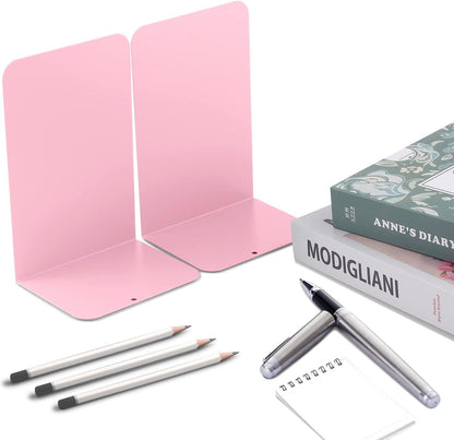 MSDADA Bookends, Book Ends for Book Shelves, Book Ends for Heavy Books,Metal Bookend Supports, Modern Minimalist Style Bookend, Pink(4Pairs)