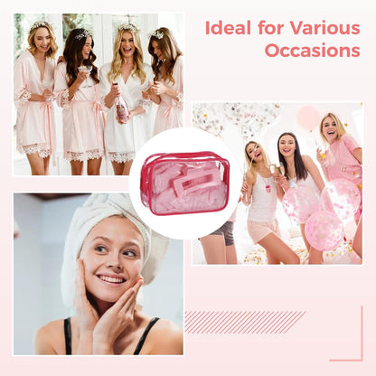 6 Sets Pink Party Favors, Sleepover Spa Party Supplies with Eye Covers, Headbands, Claw Clips, Wristbands and Cosmetic Bags, Slumber Party Accessories