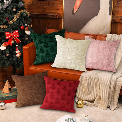 Christmas 18x18 Throw Pillow Covers Set of 2, Winter Christmas Tree Throw Pillow Cases Soft Plush Faux Fur Wool 18 x 18 Winter Cushion Cover for Indoor Home Bedroom Couch Sofa Decor (Pink)