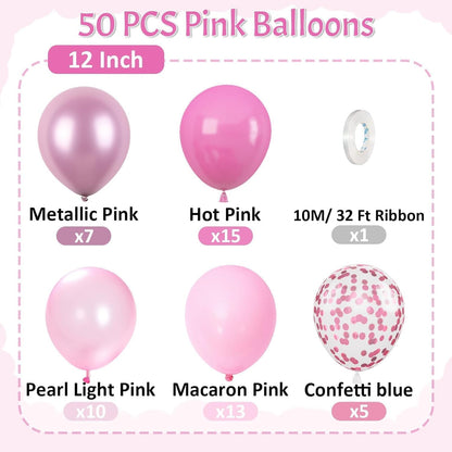 Pink Balloons, 50 Pcs Light Pink for Girls Princess Baby Shower Party Decor