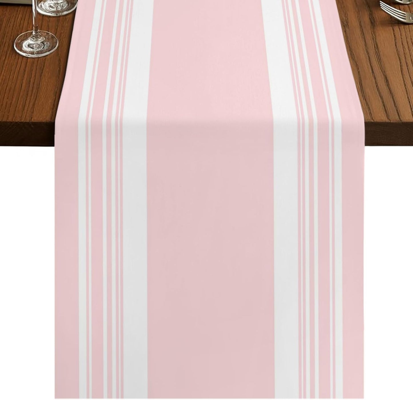 Farmhouse Pink Table Runners 90 Inches Long, Cotton Linen Fabric Table Runner Dresser Scarf, Aesthetic Modern Line Striped Tablerunner for Party/Kitchen/Dinner/Wedding Decor 13"x90"