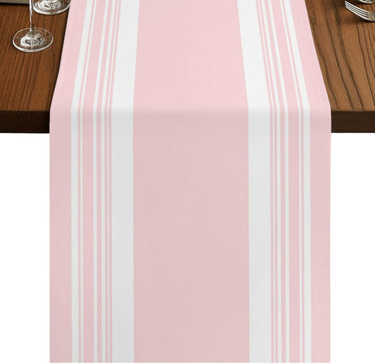 Farmhouse Pink Table Runners 90 Inches Long, Cotton Linen Fabric Table Runner Dresser Scarf, Aesthetic Modern Line Striped Tablerunner for Party/Kitchen/Dinner/Wedding Decor 13"x90"