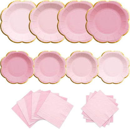 60 PCS Pink Paper Plates and Napkins Party Supplies for 20 Guests