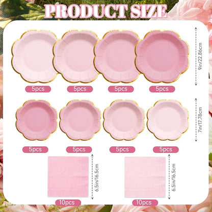60 PCS Pink Paper Plates and Napkins Party Supplies for 20 Guests