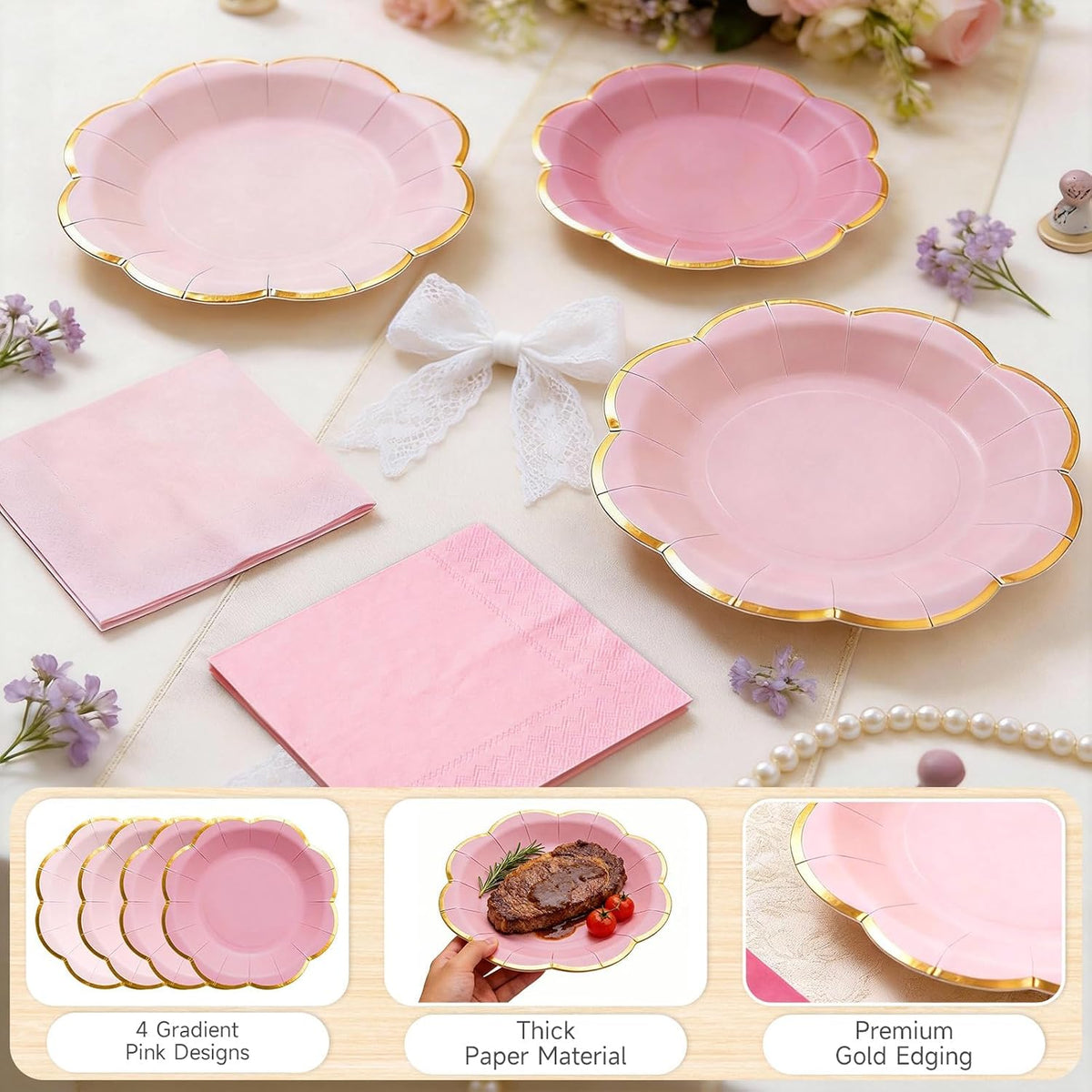 60 PCS Pink Paper Plates and Napkins Party Supplies for 20 Guests