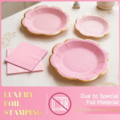 60 PCS Pink Paper Plates and Napkins Party Supplies for 20 Guests