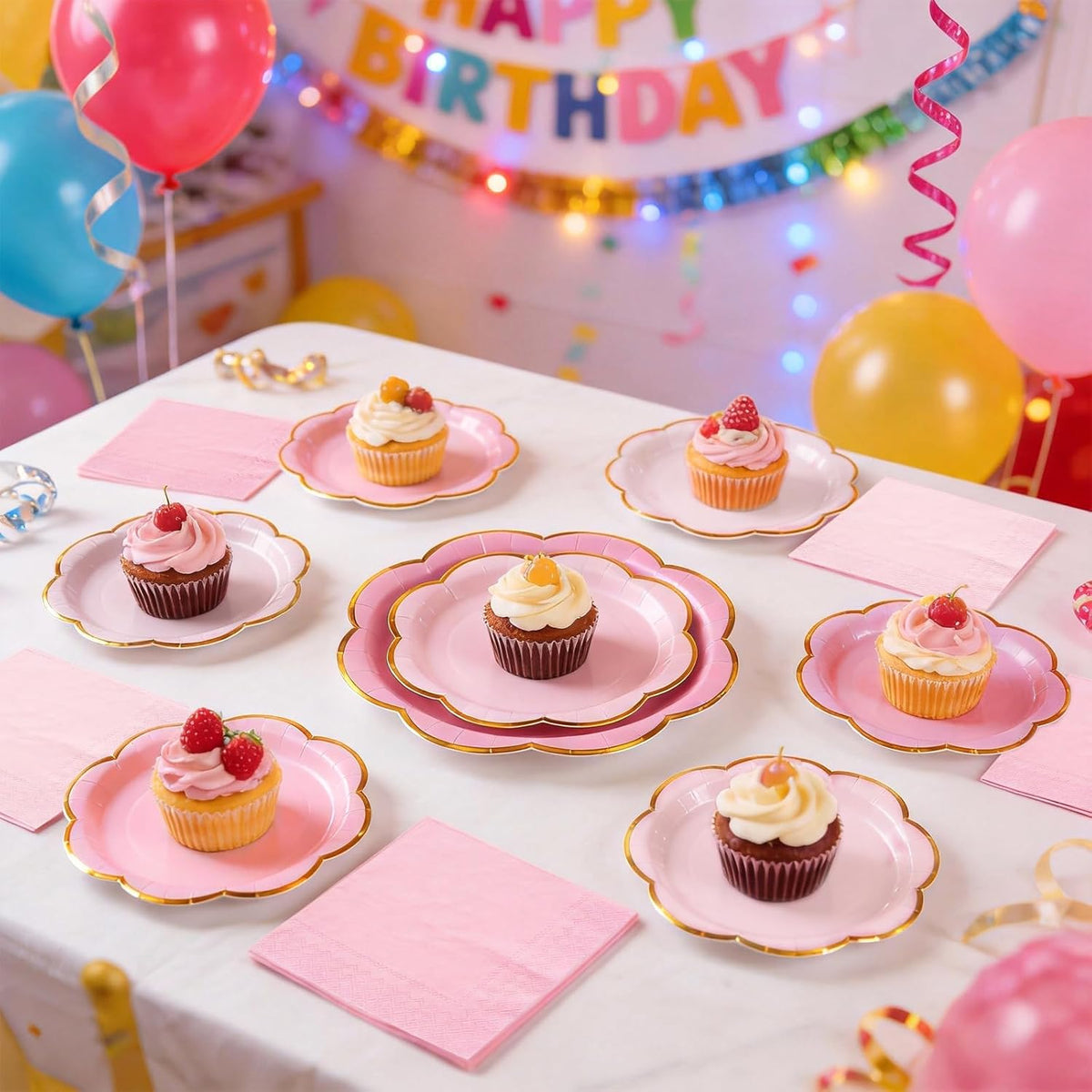 60 PCS Pink Paper Plates and Napkins Party Supplies for 20 Guests