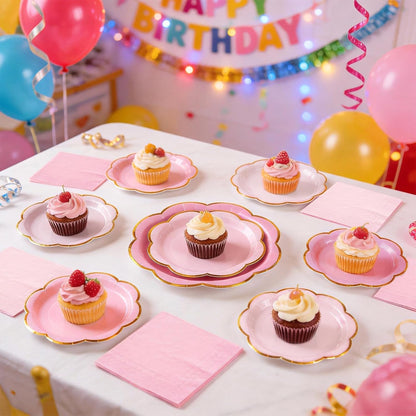 60 PCS Pink Paper Plates and Napkins Party Supplies for 20 Guests