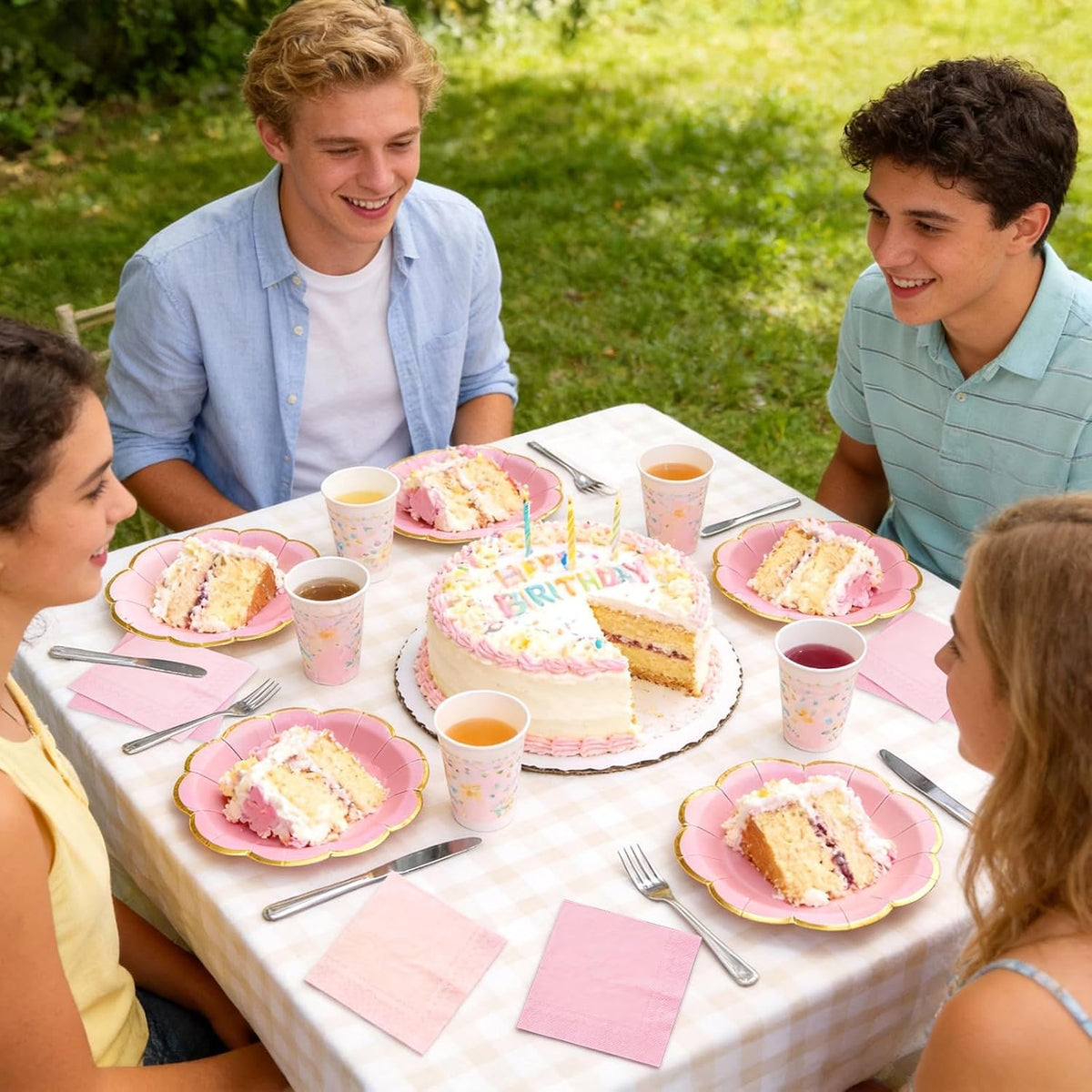 60 PCS Pink Paper Plates and Napkins Party Supplies for 20 Guests