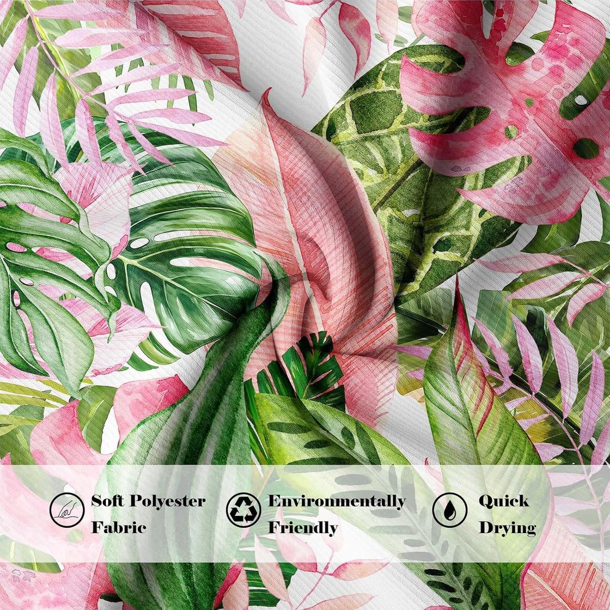 Pink and Green Shower Curtain, 72x72 in, Monstera Palm Tree Leaf