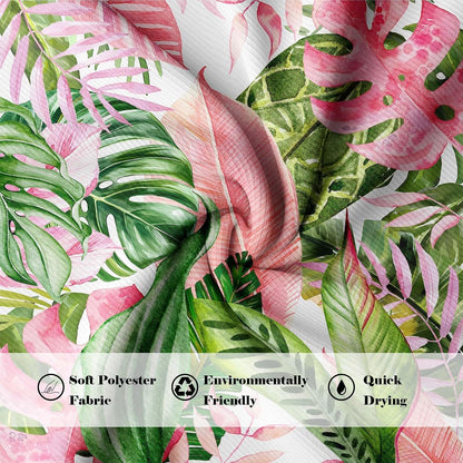 Pink and Green Shower Curtain, 72x72 in, Monstera Palm Tree Leaf