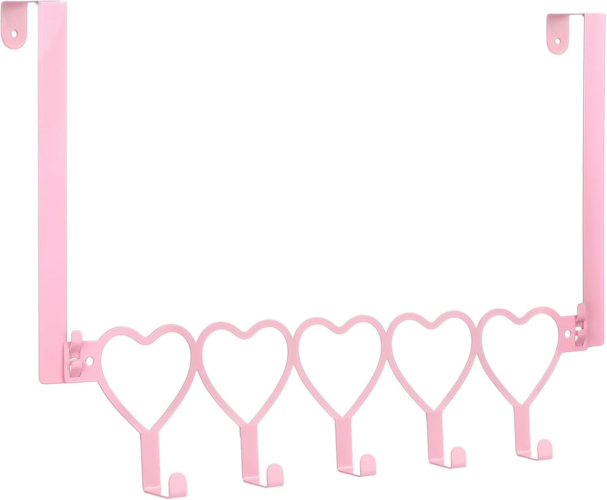 Pink Heart Over Door Towel Rack 5 Hooks Wall Mount Towel Hanger