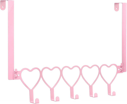 Pink Heart Over Door Towel Rack 5 Hooks Wall Mount Towel Hanger