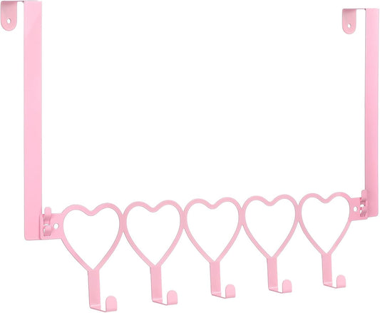 Pink Heart Over Door Towel Rack 5 Hooks Wall Mount Towel Hanger