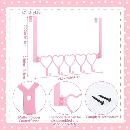 Pink Heart Over Door Towel Rack 5 Hooks Wall Mount Towel Hanger