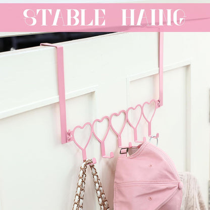 Pink Heart Over Door Towel Rack 5 Hooks Wall Mount Towel Hanger