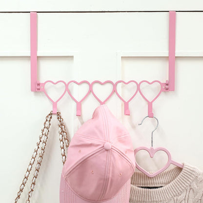 Pink Heart Over Door Towel Rack 5 Hooks Wall Mount Towel Hanger