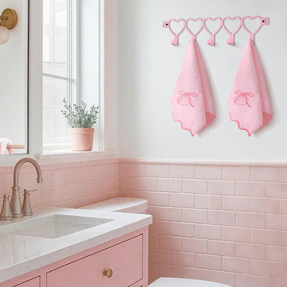 Pink Heart Over Door Towel Rack 5 Hooks Wall Mount Towel Hanger
