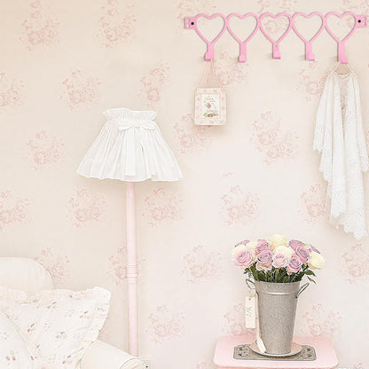 Pink Heart Over Door Towel Rack 5 Hooks Wall Mount Towel Hanger