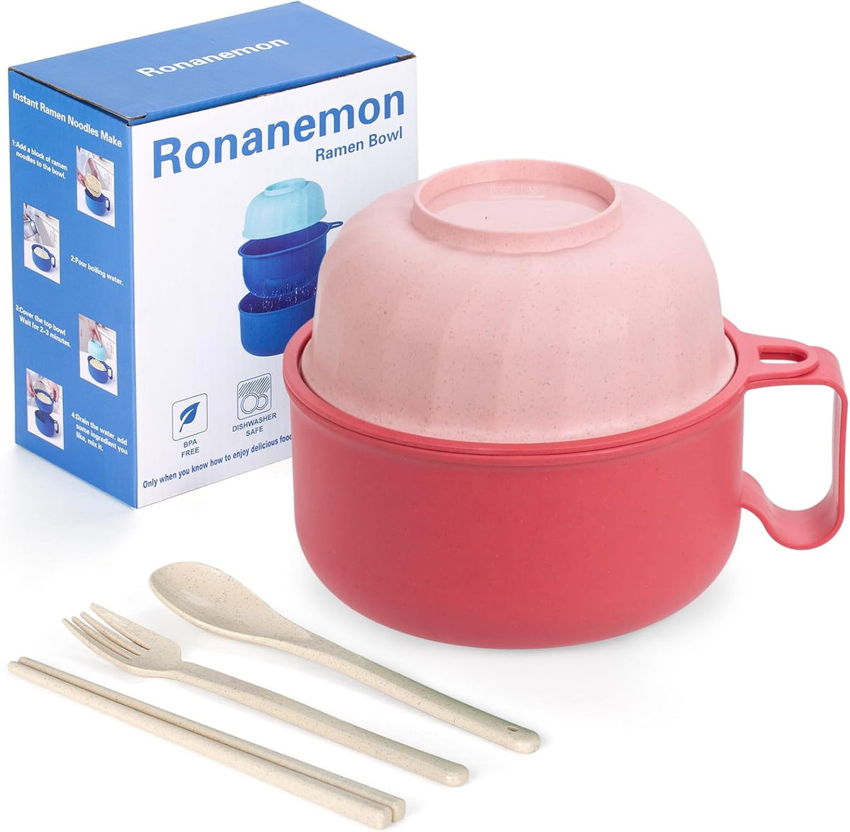 Large Ramen Bowl,40oz Ramen Noodle Bowls Microwavable, Ramen Cooker with strainer, Microwave Pasta Cooker, Gift for College Boys Girls Male Female Dorm Room Essentials Instant Lunch