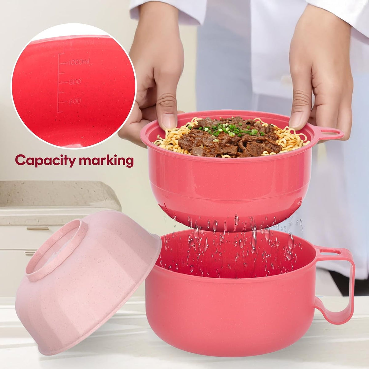 Large Ramen Bowl,40oz Ramen Noodle Bowls Microwavable, Ramen Cooker with strainer, Microwave Pasta Cooker, Gift for College Boys Girls Male Female Dorm Room Essentials Instant Lunch