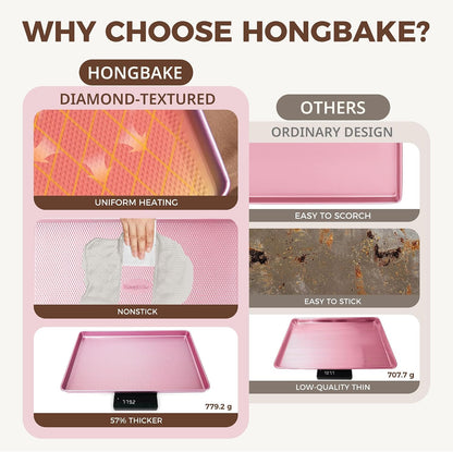 22-Piece Baking Pans Set Nonstick, Stackable Non Toxic Bakeware Sets with Diamond Texture, Oven Pan Set for Cooking, Includes Cookie Sheet with Rack, Cake Pan, Roasting Pan, Muffin Tin, Pink