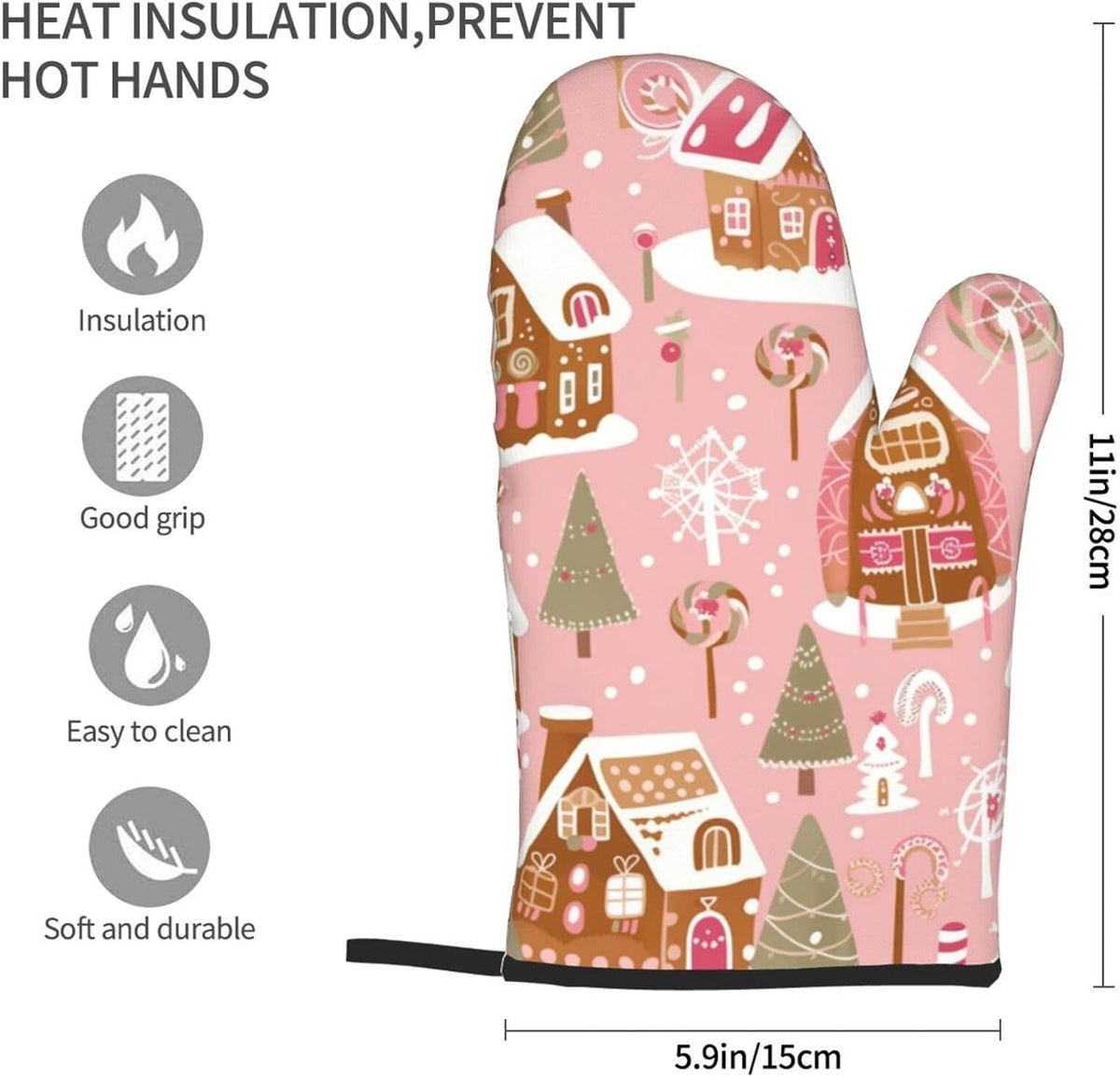 Cute Christmas Tree Gingerbread Pattern Pink Decor, Cute Christmas Tree Gingerbread Pattern Pink Oven Mitts Pot Holders, Cookie Bag Kitchen Cooking Baking BBQ Gloves 2pcs