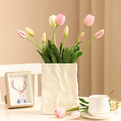 Artificial Tulips Flowers, 15pcs Real Touch Soft Latex Bouquet Fake Tulips for Home Office Kitchen Garden Wedding Party Decoration (Light Pink)
