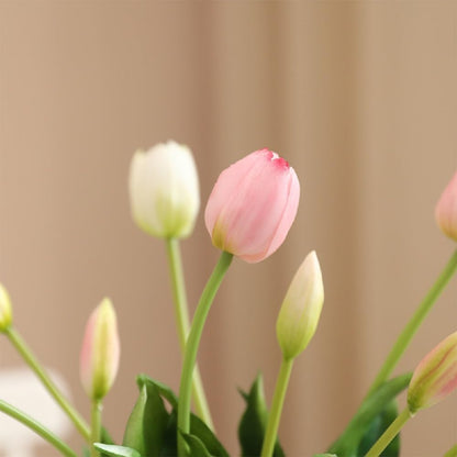 Artificial Tulips Flowers, 15pcs Real Touch Soft Latex Bouquet Fake Tulips for Home Office Kitchen Garden Wedding Party Decoration (Light Pink)