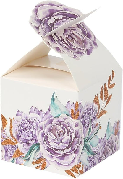 25 Lavender Peony Floral Top Party Favor Boxes 3x5" Thank You Presents Wrapping Paper Box for Garden Tea Party Baby Shower Birthday Events Reception Wedding Home Decorations Supplies