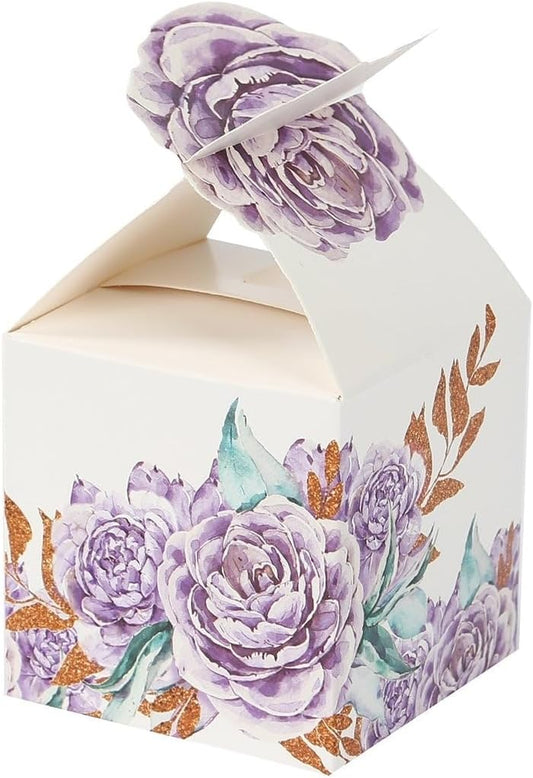 25 Lavender Peony Floral Top Party Favor Boxes 3x5" Thank You Presents Wrapping Paper Box for Garden Tea Party Baby Shower Birthday Events Reception Wedding Home Decorations Supplies