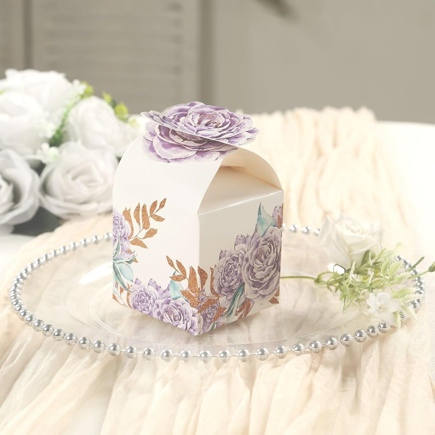 25 Lavender Peony Floral Top Party Favor Boxes 3x5" Thank You Presents Wrapping Paper Box for Garden Tea Party Baby Shower Birthday Events Reception Wedding Home Decorations Supplies