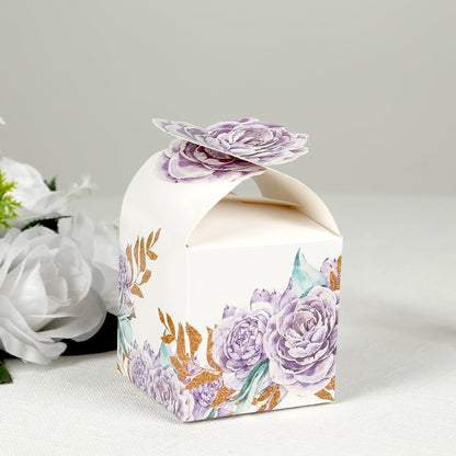 25 Lavender Peony Floral Top Party Favor Boxes 3x5" Thank You Presents Wrapping Paper Box for Garden Tea Party Baby Shower Birthday Events Reception Wedding Home Decorations Supplies