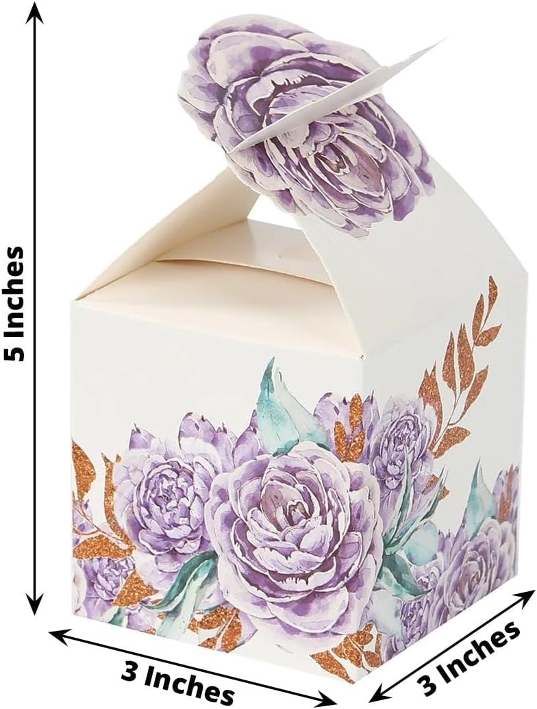 25 Lavender Peony Floral Top Party Favor Boxes 3x5" Thank You Presents Wrapping Paper Box for Garden Tea Party Baby Shower Birthday Events Reception Wedding Home Decorations Supplies